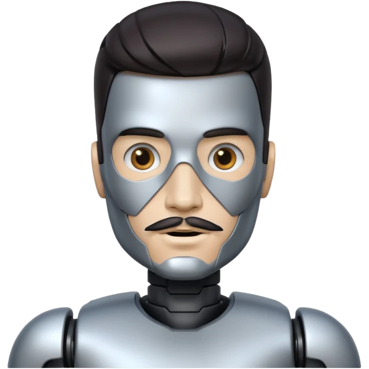 male robot with dark hair with mustache emoji