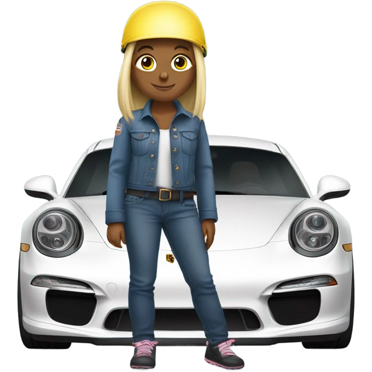 girl with helmet and car Porsche 911 emoji