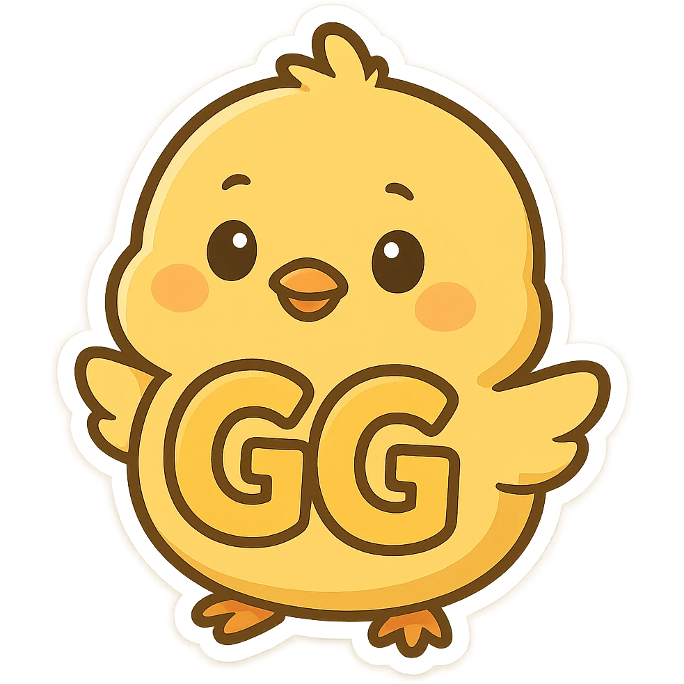 yellow chick with GG letters incorporated into its body, fun and simple emoji