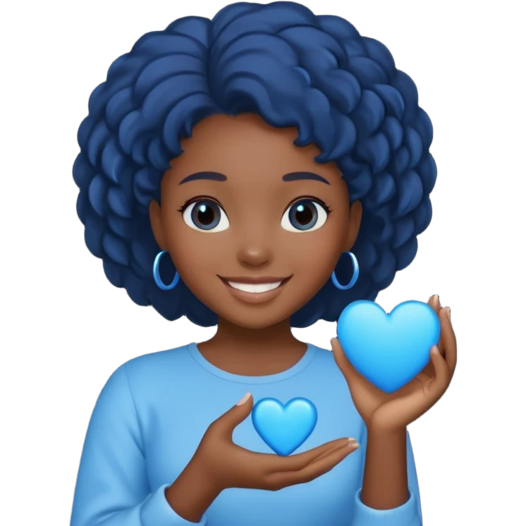 Black girl with blue heart in her hand emoji