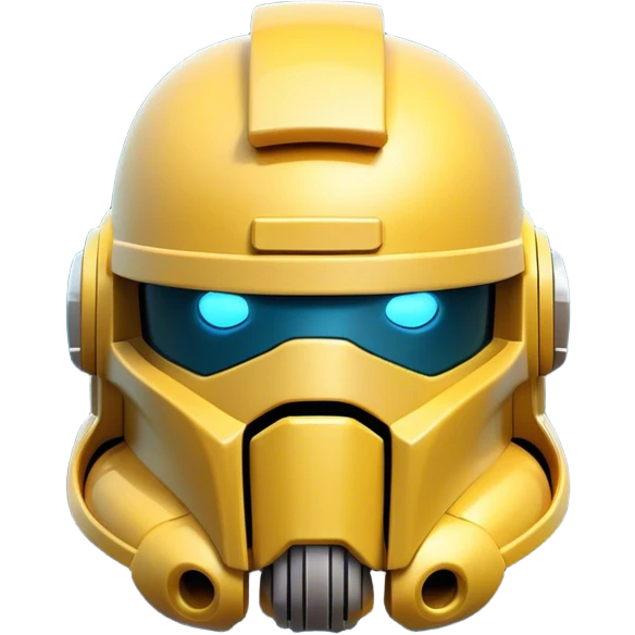 Clash of Clans aesthetic: Cinematic Playful Space Marine Helmet Emoji, rendered in a 3D vector-style similar to standard emojis with minimal shading and bold, simplified shapes. A compact, heroic isometric helmet with futuristic, armored detailing and a glowing visor, softly glowing with a battle-ready cosmic charm. Simplified yet unmistakably iconic, highly detailed and consistent, glowing with a soft radiant shine and high gloss. Stylized with a touch of interstellar valor and a soft glowing outline, capturing the essence of an elite warrior’s helm with a friendly, playful spirit! emoji