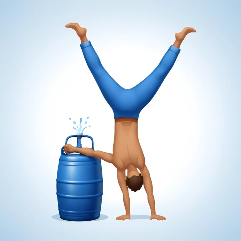a person doing a handstand right next to a blue keg emoji