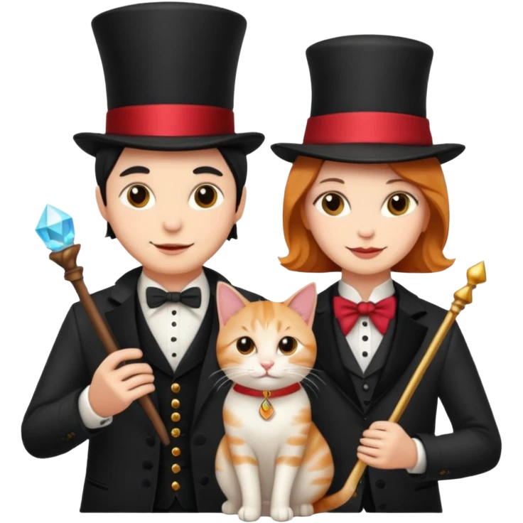 magician couple and their pet cat emoji