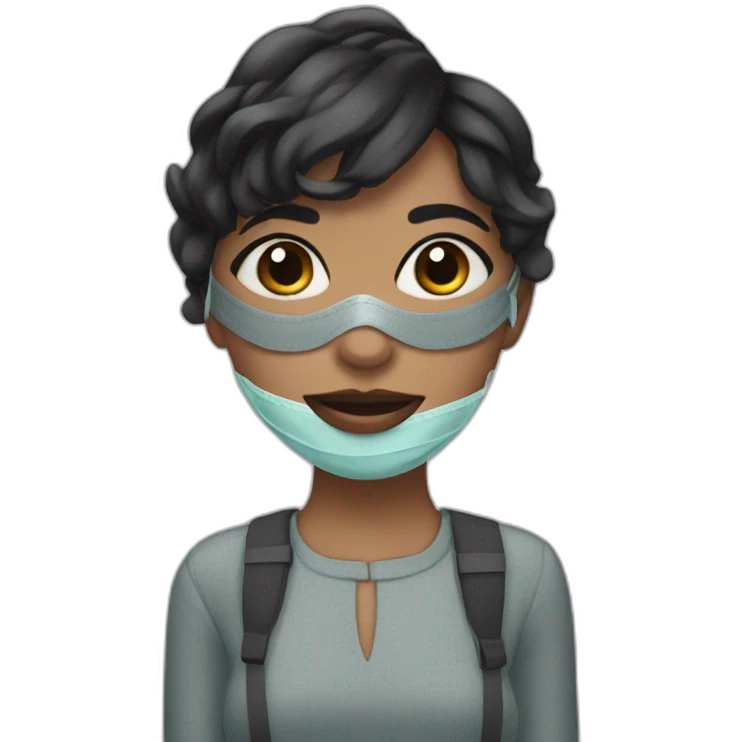 A girl with short hair, wearing a mask, and long eyelashes  emoji