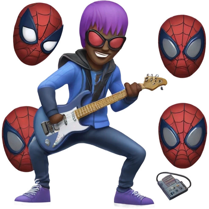 Spider-man playing electro guitar, Iroquois, punk emoji