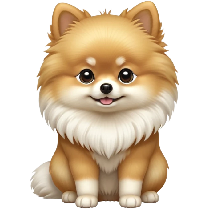 cinematic-[pomeranian]-realistic-full-body-sitting-emoji,-tail-resting-loosely-beside-its-paws,-head-tilted-dramatically, -fluffy-[cream]-fur,-simplified-yet-realistic-focused-features,-highly-detailed,-glowing-with-an-almost-sarcastic-glow emoji