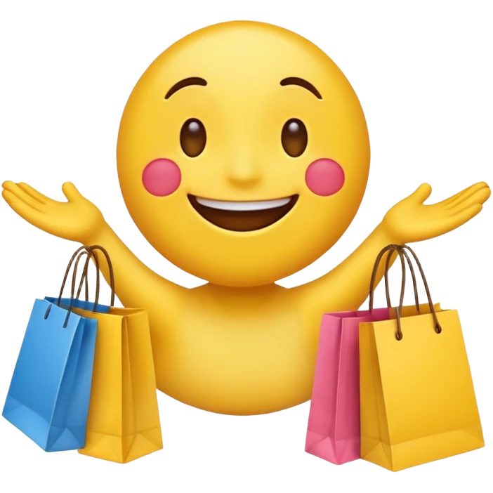 HAPPY EMOJI WITH SHOPPING BAGS IN EACH HAND emoji