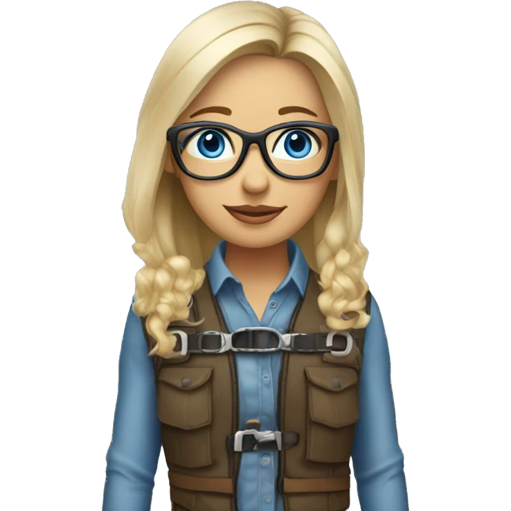 Blue eyed dirty Blond hair girl with glasses drinking coffee wearing a harness and steel toe boots emoji