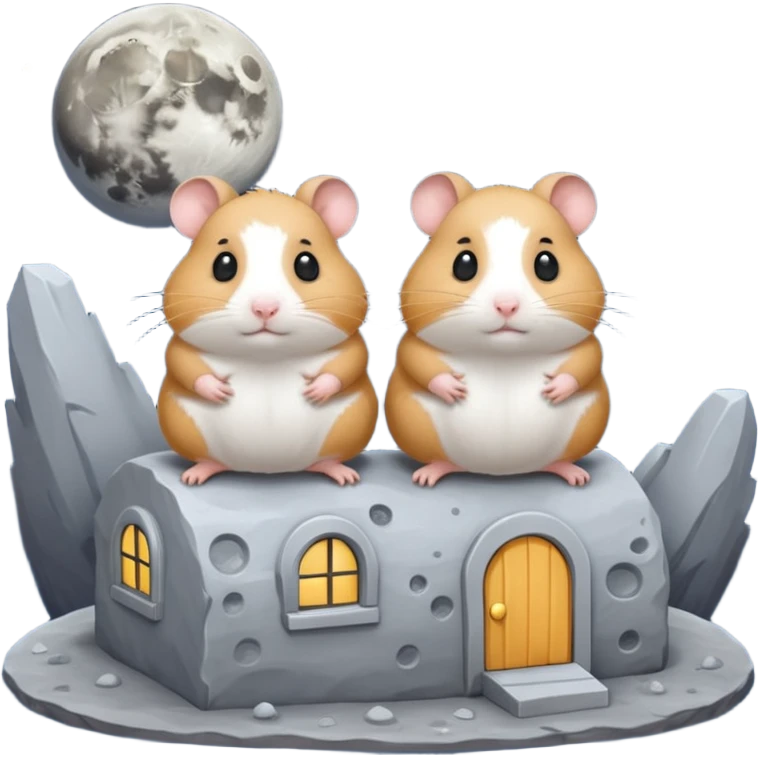 2 hamsters on the moon building a house  emoji