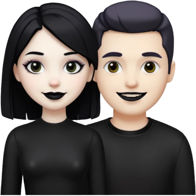 a goth girl standing behind a white guy emoji