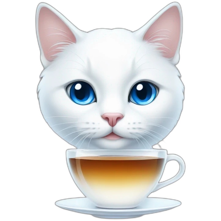 a white cat with blue eyes drinks tea emoji