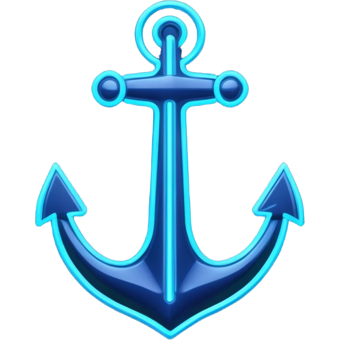 A neon futuristic cyberpunk anchor outline, that would be made of neon tubing on a sign emoji