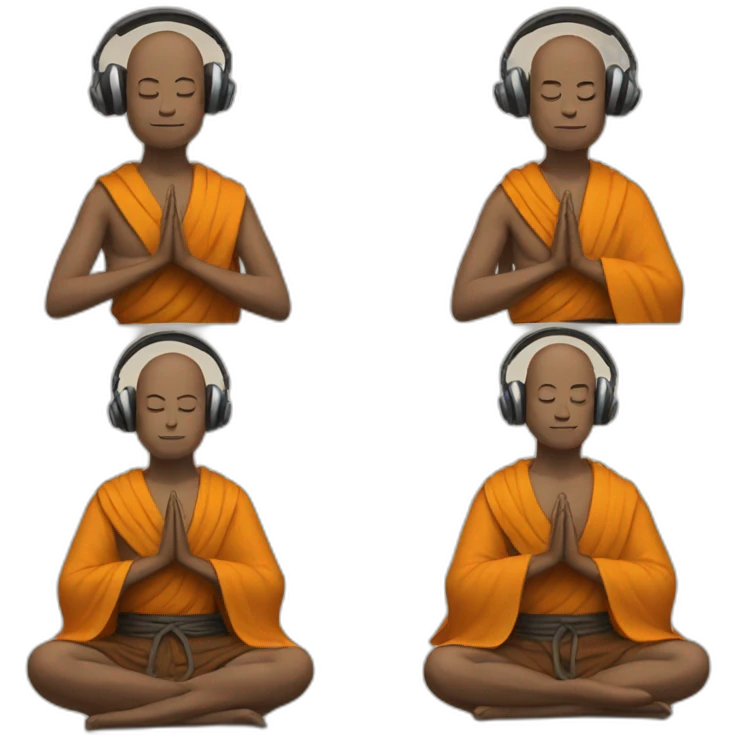 Meditating monk with headphones emoji