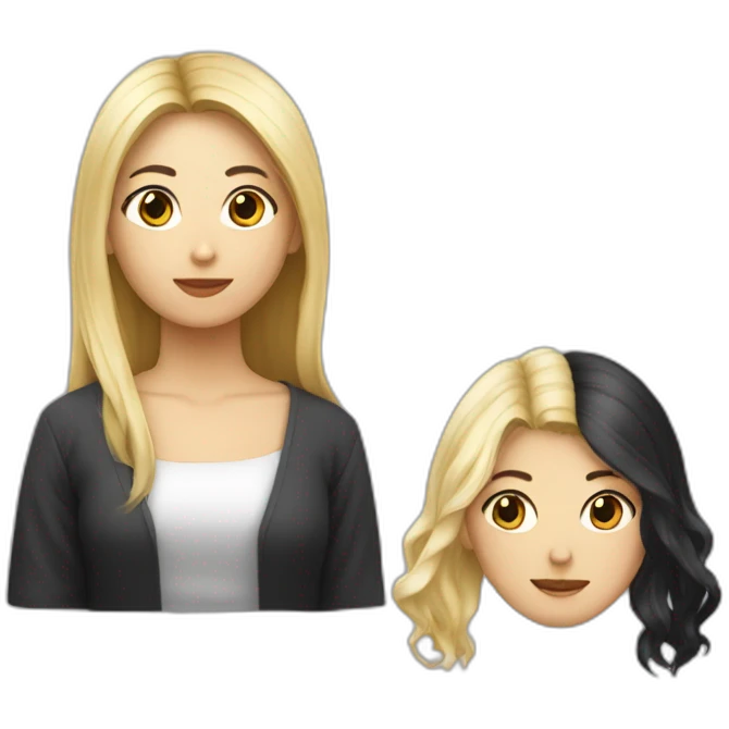 Une fille asiatique aux cheveux cour et noir et une fille blonde emoji