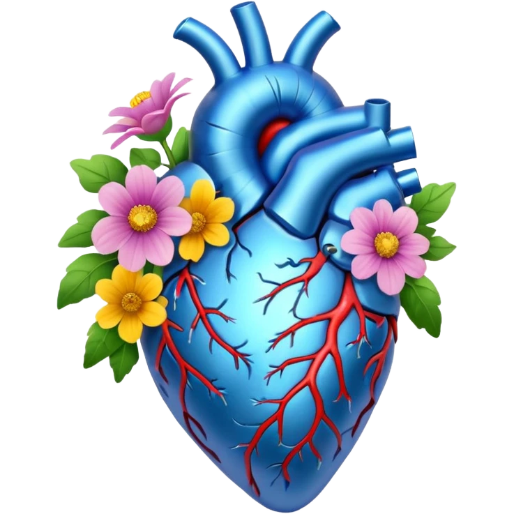 Blue anatomical heart with wildflowers emoji