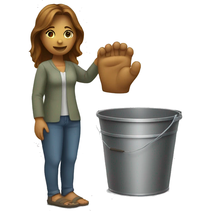A woman standing with her foot inside bucket emoji