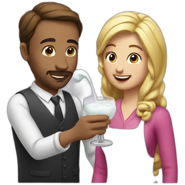 A man pouring a glass of icing on a woman emoji