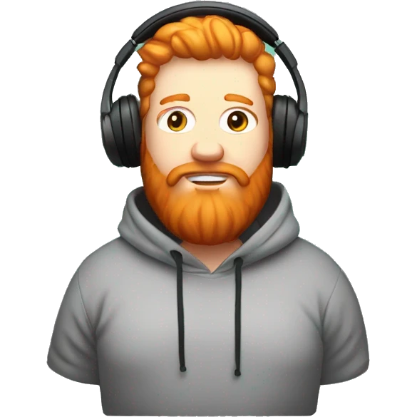 Fat ginger with full beard American twitch streamer with hoodie over his head and headphones emoji