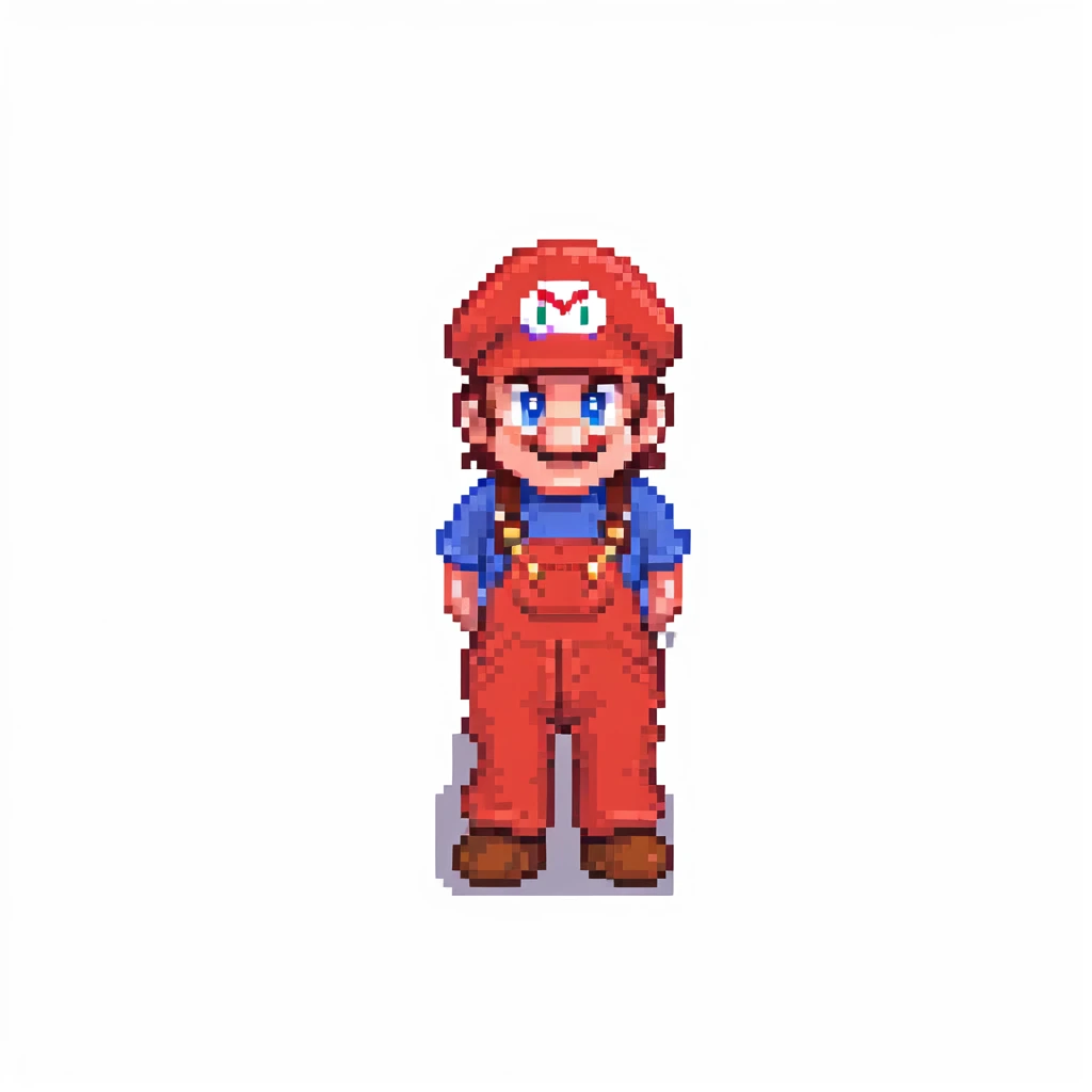 Mario character in classic red hat and overalls, pixel art style emoji