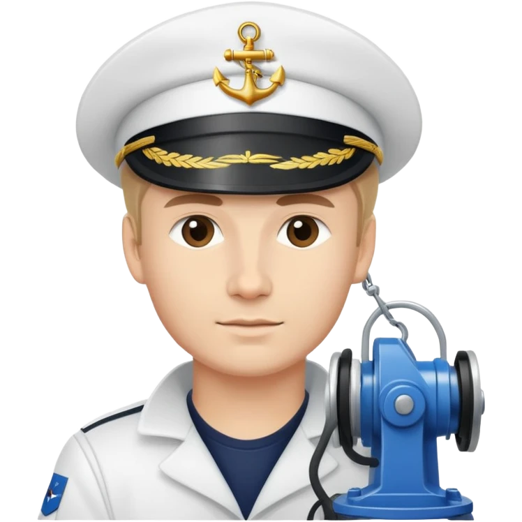 Russian sailor with captain hat operating a winch on oceanography research vessel emoji