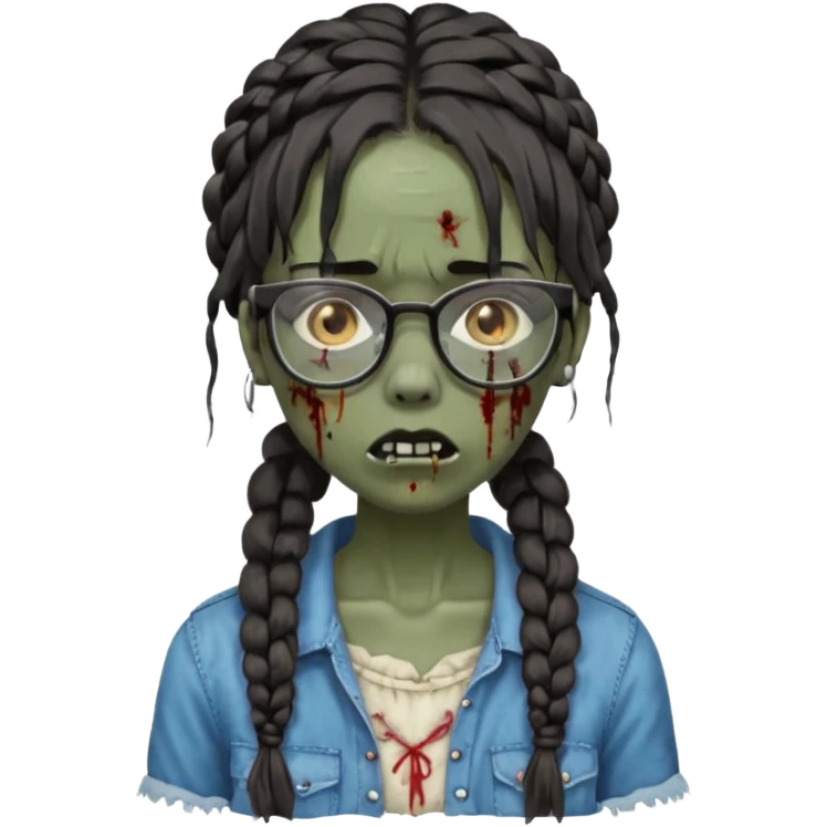 black zombie girl with glasses and braided hair emoji