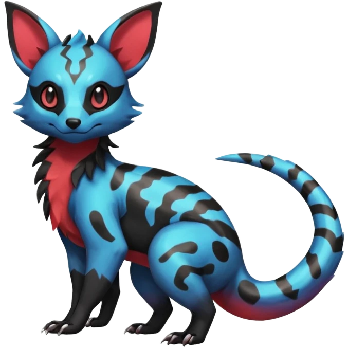 Rare epic aesthetic colorful Salandit-Eevee-Civet-species-Fakemon-hybrid-creature, with markings, full body emoji