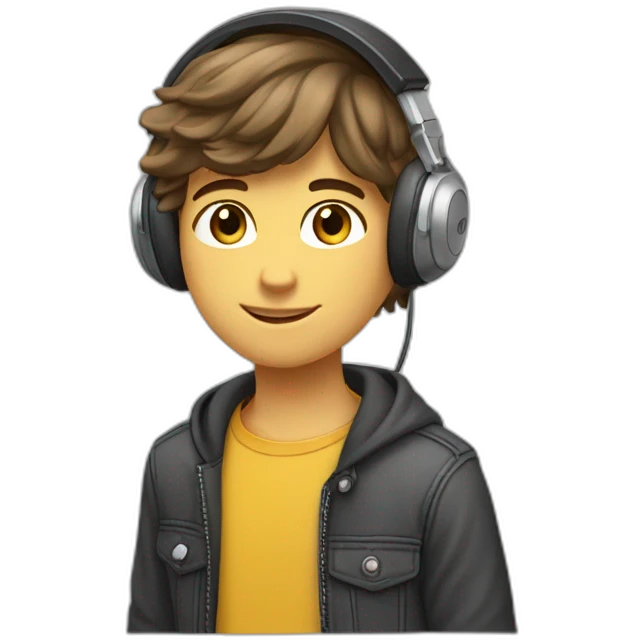 Garçon,14ans , cheveux brun,  couleur de peau blanche, casque audio emoji