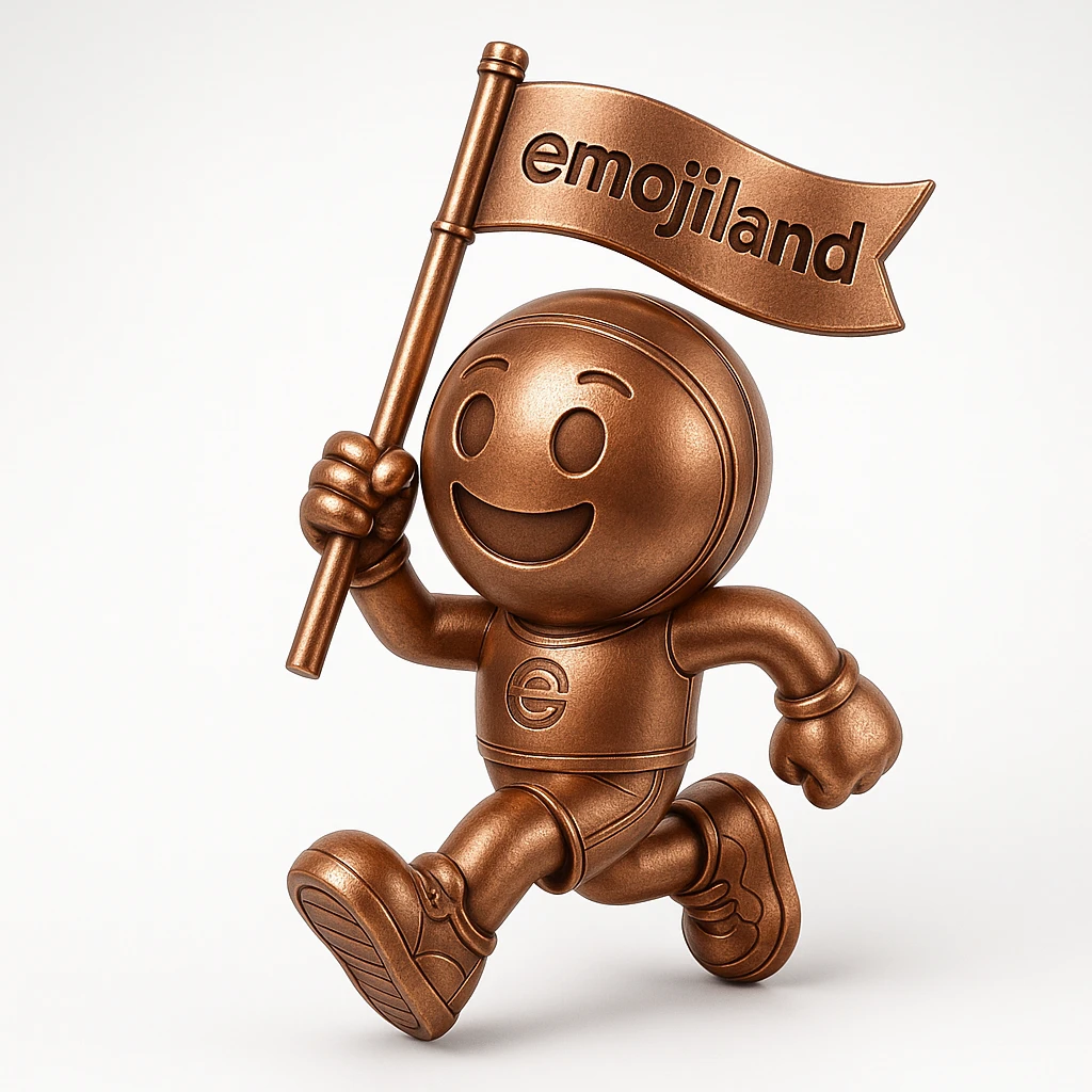 happy runner waving a flag that says 'emojiland' emoji