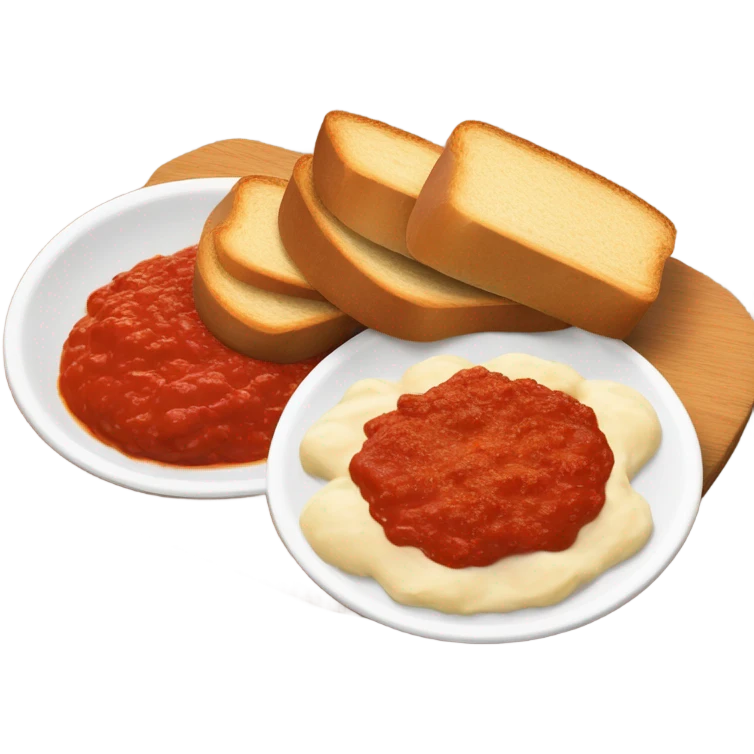 Bread slices, tomato sauce and cheese ball on the side emoji