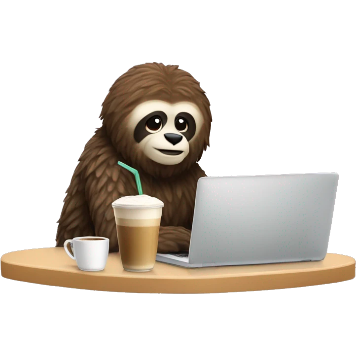 sloath with laptop and ice latte emoji