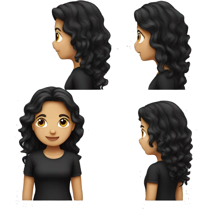 Pretty Hispanic girl with long black wavy hair and black shirt emoji