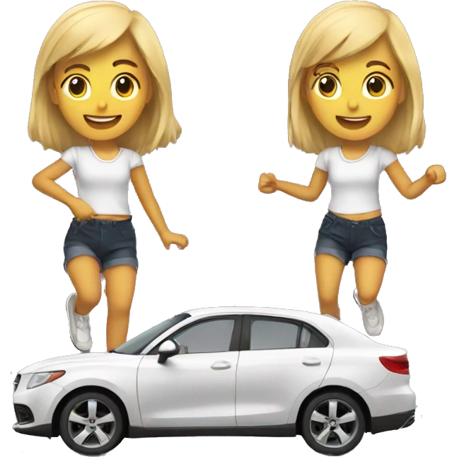 Girl vibing, driving car, dancing, singing, cute girl emoji