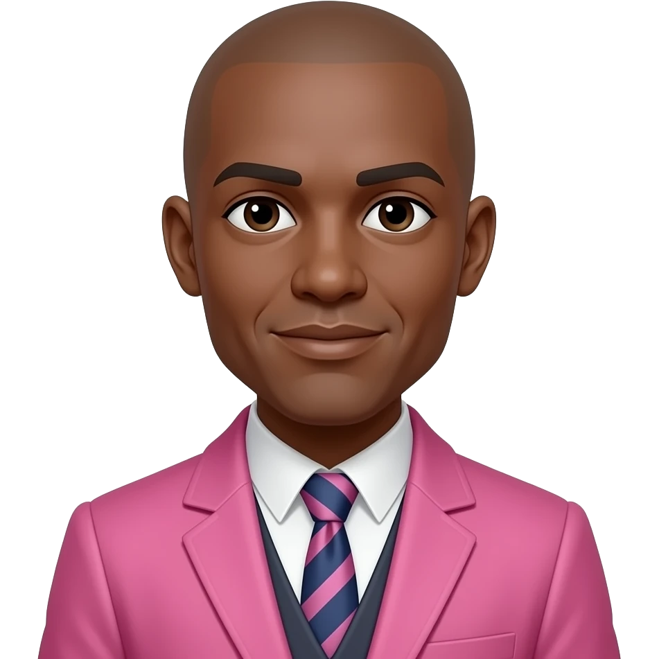 dark skin bald wear pink coat and tie emoji