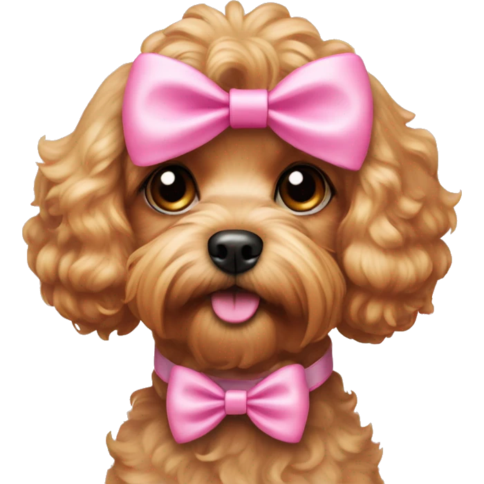 light coloured cavapoo dog with a pink bow on his head  emoji