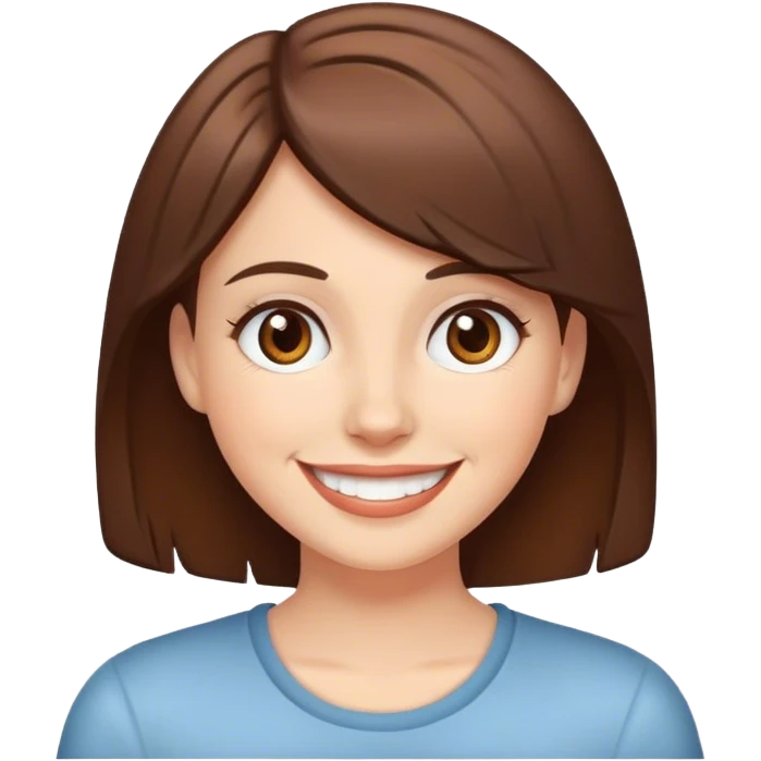 White girl with a big smile short brown hair and brown eyes  emoji