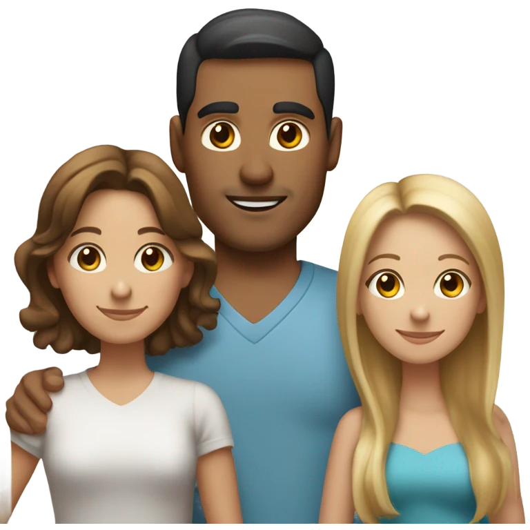 Puerto rican beard short brown hair  with blond long hair woman and brown long hair girl Family  emoji