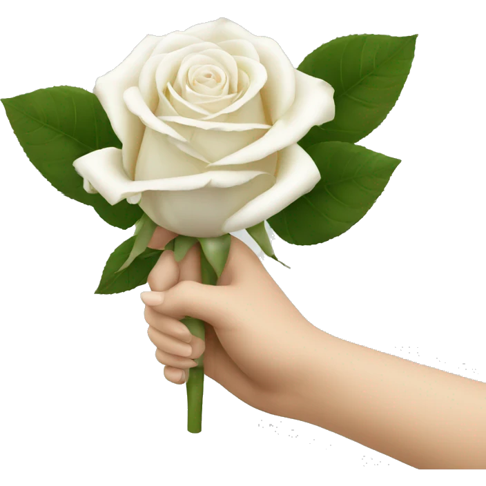 a hand holding a white rose to the camera, transparant background emoji