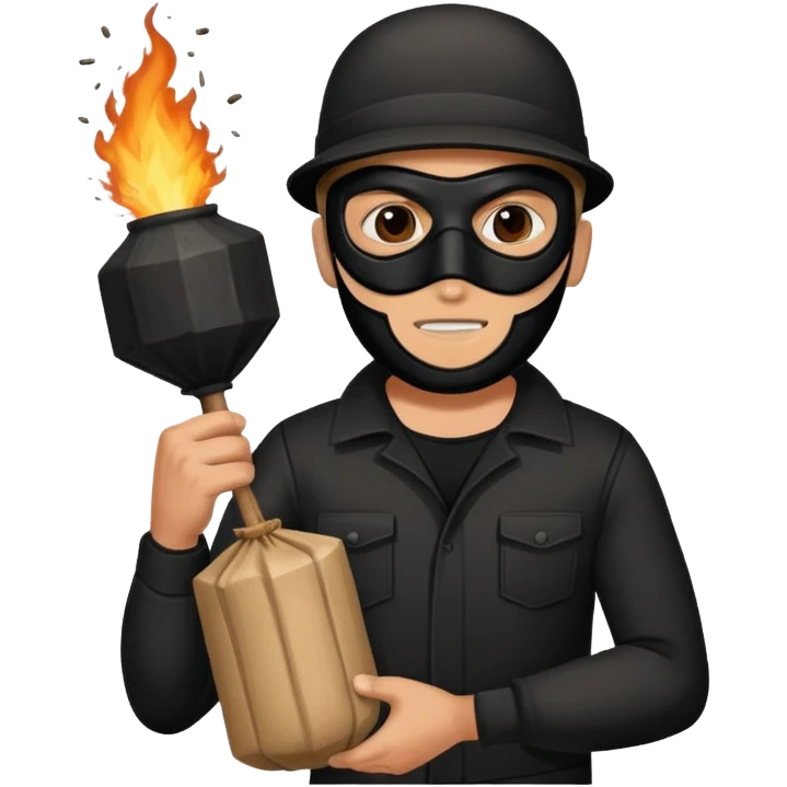 man with a black mask like a thief holding dynamite in his hand emoji