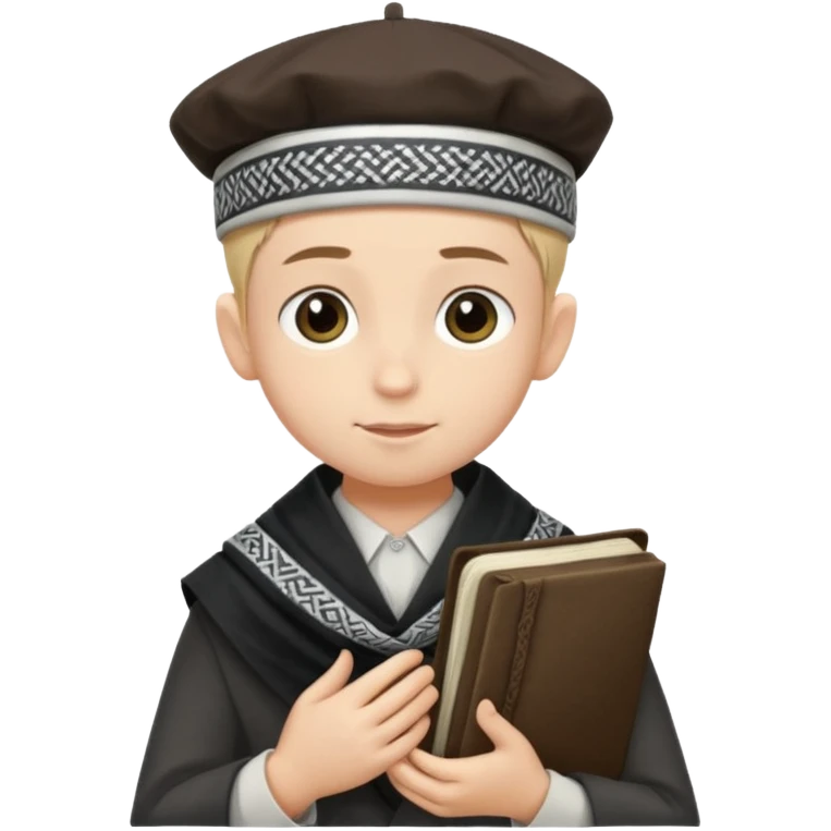 a boy with kippa and not a hat putting on tefillin emoji