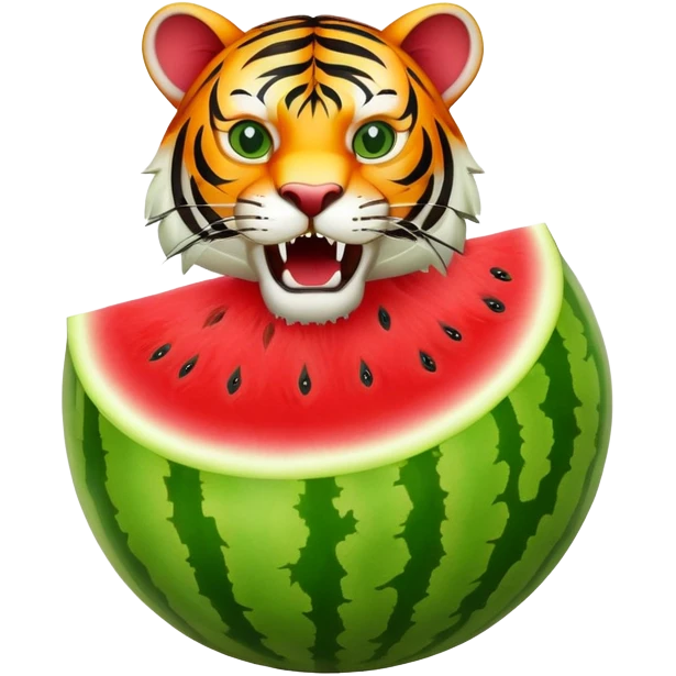 A watermelon fruit body with a fierce tiger head coming out of the top emoji