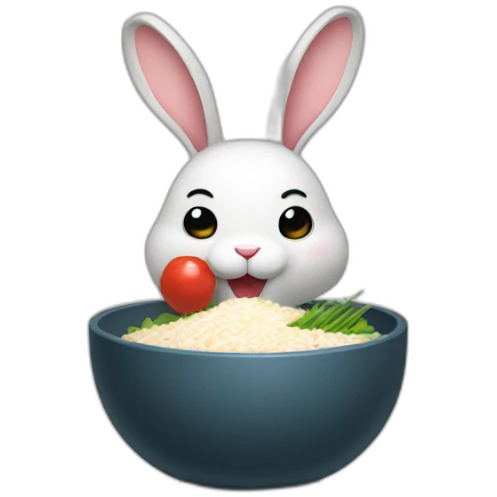 Rabbit holding a maguro rice bowl emoji