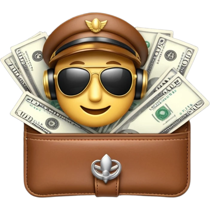 Aviator money emoji, wallet full of cash, casino vibe, premium 3D emoji style, clean, no background
 emoji