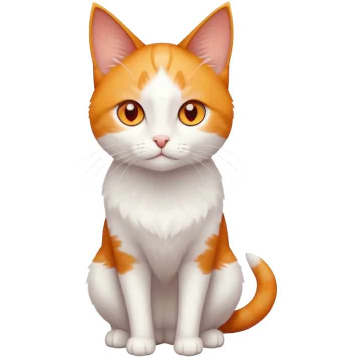 full body of tiny + skinny ginger and white cat with deep orange eyes and triangular shaped face emoji