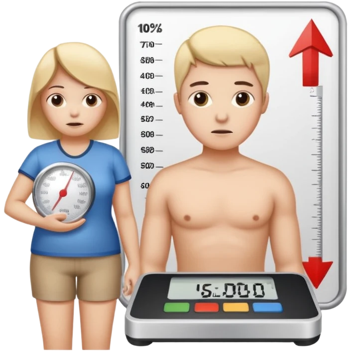 person looking at chart with weight scale and downward arrow emoji