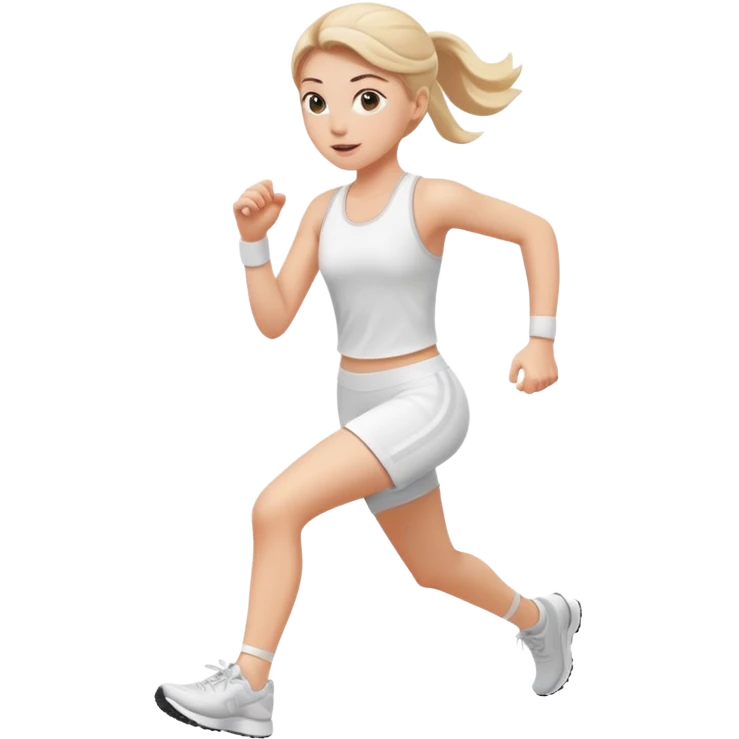 white girl in white athletic wear running emoji
