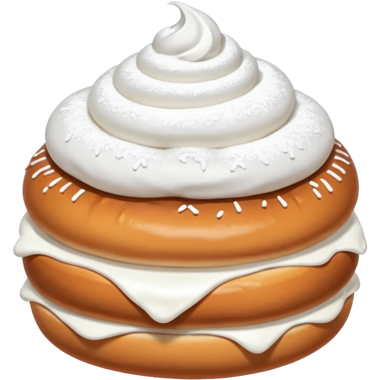 A bun with visible whipped cream in the middle beteween two bun halves and powdered sugar on top emoji