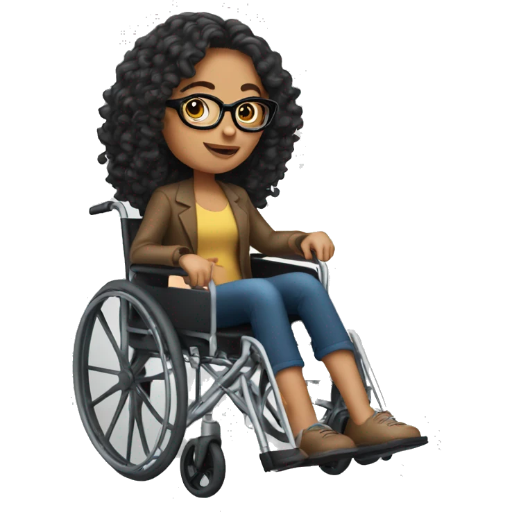latina with long curly hair, wearing glasses, in a wheelchair emoji