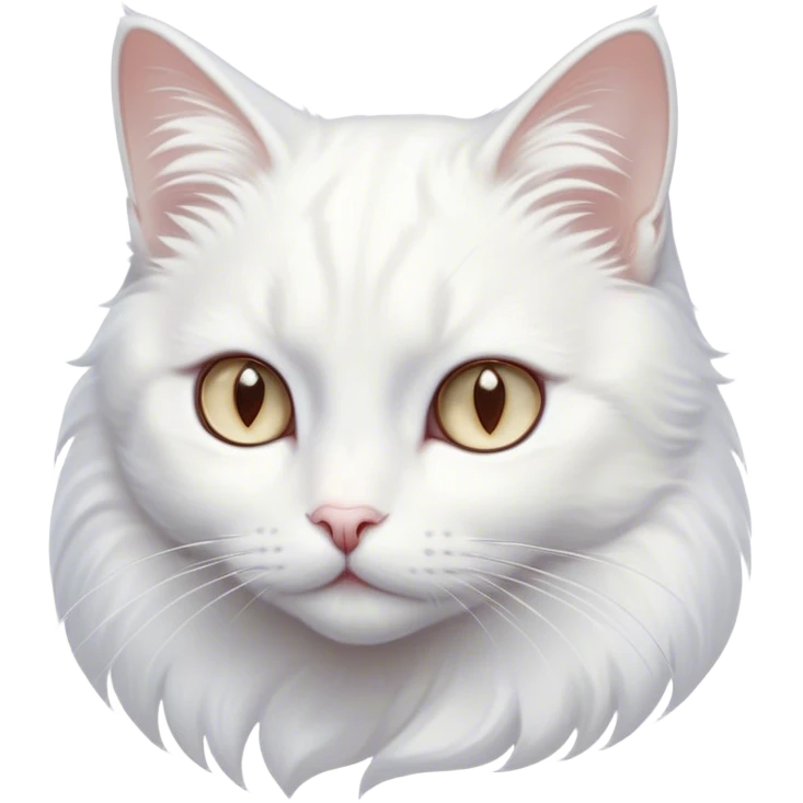 Cinematic Noble White Cat Portrait Emoji, Poised and stately, with a pristine, snow-white fur accented by delicate hints of silver, refined whiskers and a serene, focused gaze, simplified yet impeccably detailed, glowing with an ethereal radiance and timeless elegance, high shine, exuding calm intelligence and regal simplicity, soft glowing outline, capturing the essence of a noble white cat that radiates quiet majesty! emoji