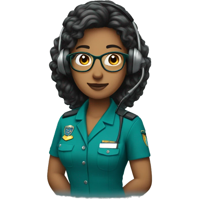 dispatcher with grown hair wearing a teal uniform with a headset on emoji