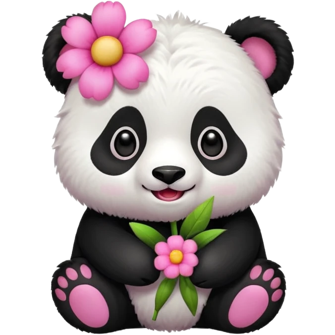 Panda with a pink flower  emoji